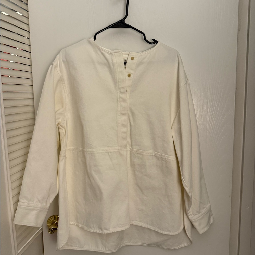 Cream Button-Neck Long Sleeve Tunic